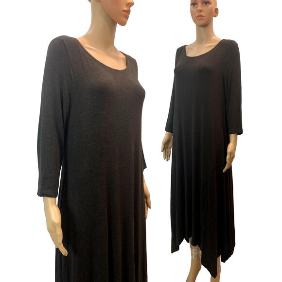 Eileen Fisher SOFT Midi Dress Scarf Hem Heathered Brown Jersey | M - Picture 8 of 9